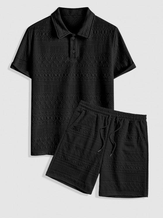 Geometric Collared T Shirt And Shorts Set-My 3D Hoodie