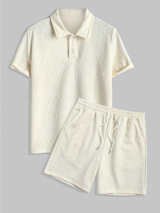 Geometric Collared T Shirt And Shorts Set-My 3D Hoodie