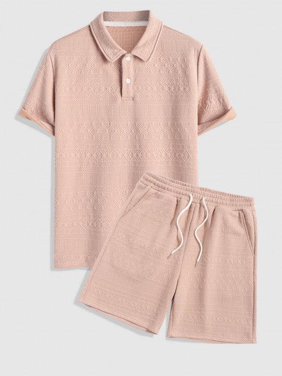 Geometric Collared T Shirt And Shorts Set-My 3D Hoodie