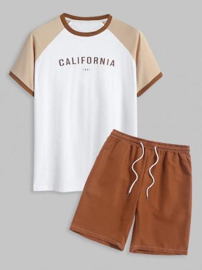 Letter Raglan Short Sleeves T Shirt And Shorts-My 3D Hoodie