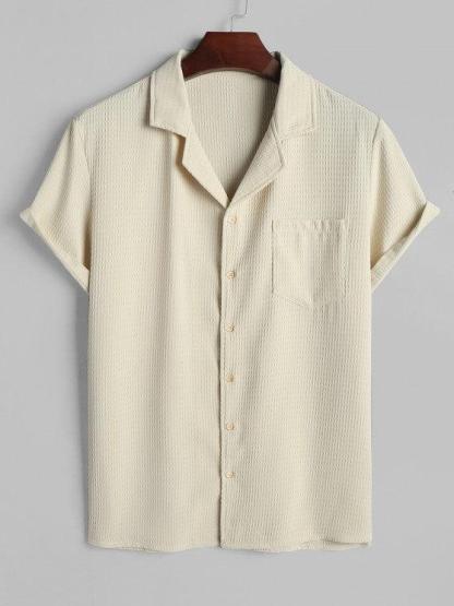 Textured Pocket Shirt And Bermuda Shorts Set-My 3D Hoodie
