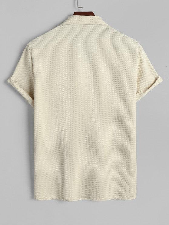 Textured Pocket Shirt And Bermuda Shorts Set-My 3D Hoodie