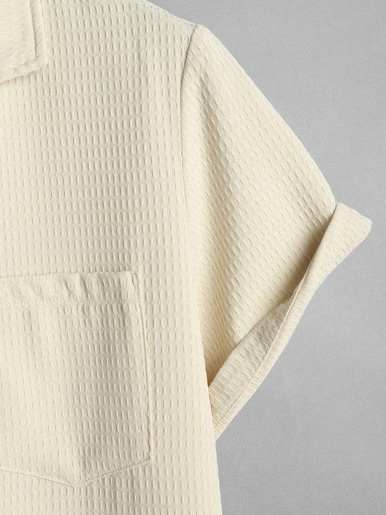 Textured Pocket Shirt And Bermuda Shorts Set-My 3D Hoodie
