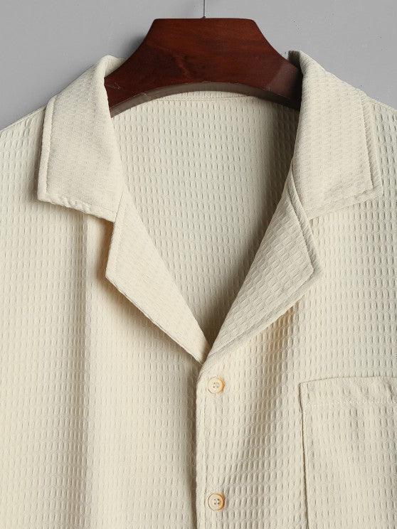 Textured Pocket Shirt And Bermuda Shorts Set-My 3D Hoodie