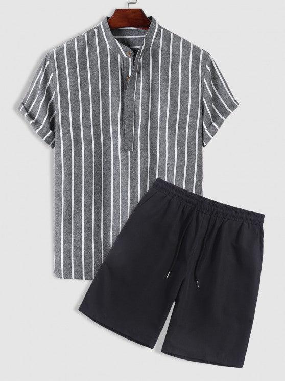 Casual Vertical Striped Shirt And Shorts-My 3D Hoodie