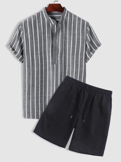 Casual Vertical Striped Shirt And Shorts-My 3D Hoodie