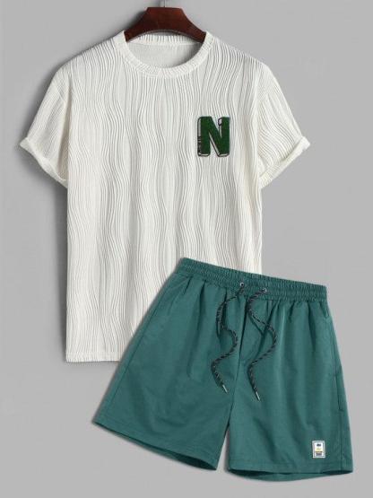 Jacquard Textured Fluffy Letter T Shirt And Shorts-My 3D Hoodie