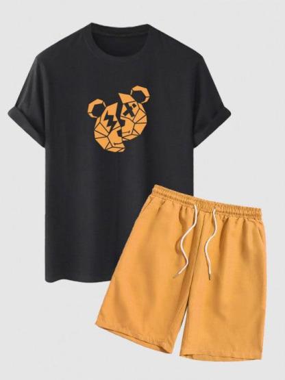 Bear Print T Shirt And Casual Shorts Set-My 3D Hoodie