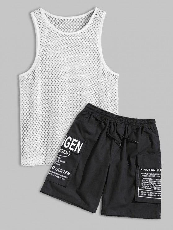 Openwork Sleeveless Top And Cargo Shorts Set-My 3D Hoodie