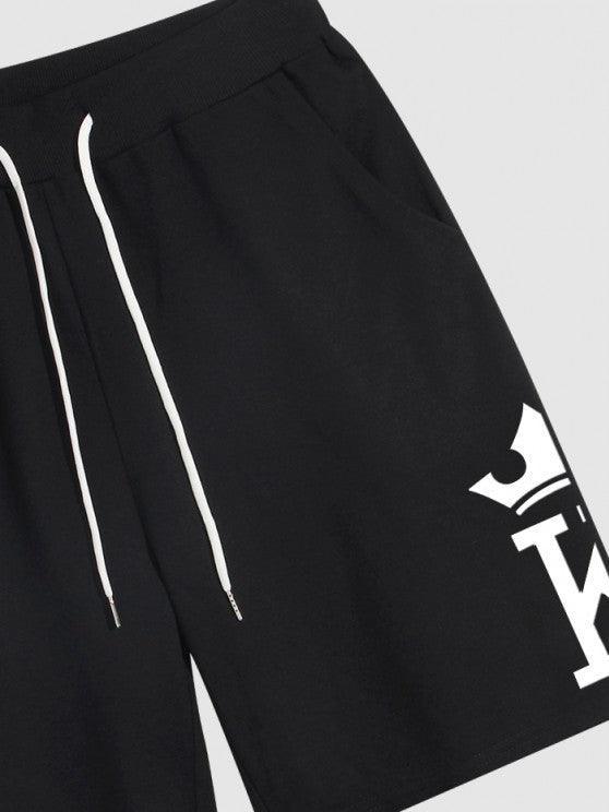 Casual Printed Short Sleeves T Shirt And Drawstring Shorts Set-My 3D Hoodie