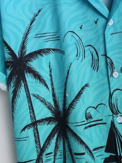 Collared Landscape Printed Short Sleeves Shirt And Casual Shorts Set-My 3D Hoodie