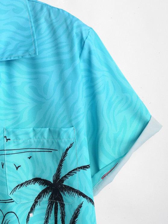 Collared Landscape Printed Short Sleeves Shirt And Casual Shorts Set-My 3D Hoodie