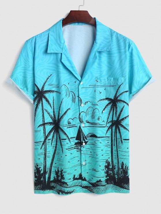 Collared Landscape Printed Short Sleeves Shirt And Casual Shorts Set-My 3D Hoodie