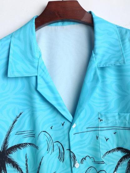 Collared Landscape Printed Short Sleeves Shirt And Casual Shorts Set-My 3D Hoodie