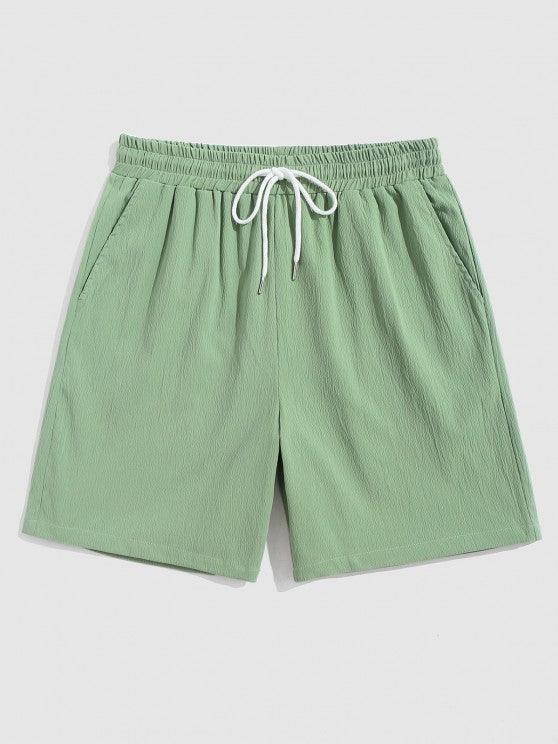Plain Short Sleeves Shirt And Drawstring Bermuda Shorts Casual Set-My 3D Hoodie