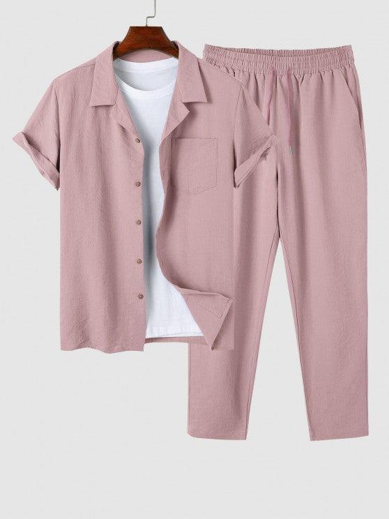 Lapel Collar Short Sleeve Shirt And Casual Pant-My 3D Hoodie