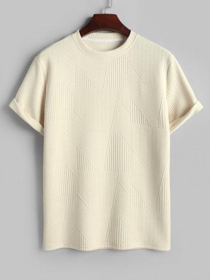 Short Sleeves Geometric Textured  T Shirt With Shorts-My 3D Hoodie