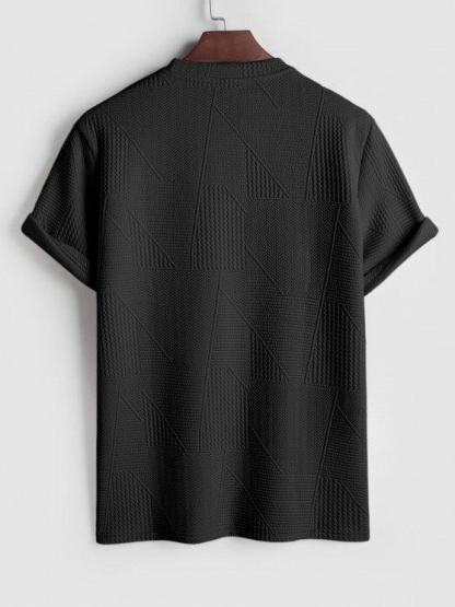 Short Sleeves Geometric Textured  T Shirt With Shorts-My 3D Hoodie