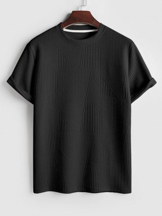 Short Sleeves Geometric Textured  T Shirt With Shorts-My 3D Hoodie