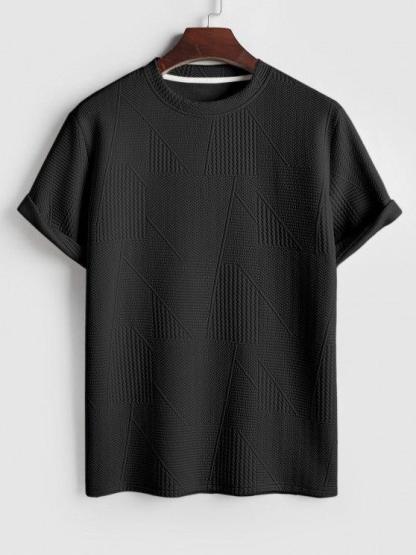 Short Sleeves Geometric Textured  T Shirt With Shorts-My 3D Hoodie