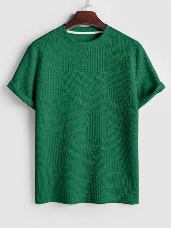 Short Sleeves Geometric Textured  T Shirt With Shorts-My 3D Hoodie
