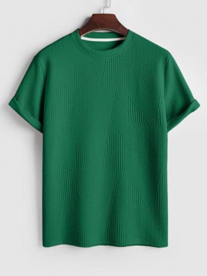 Short Sleeves Geometric Textured  T Shirt With Shorts-My 3D Hoodie