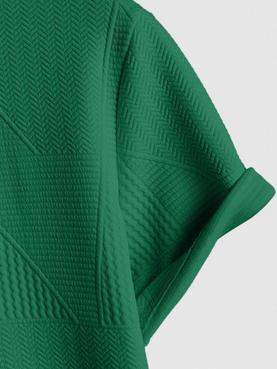 Short Sleeves Geometric Textured  T Shirt With Shorts-My 3D Hoodie
