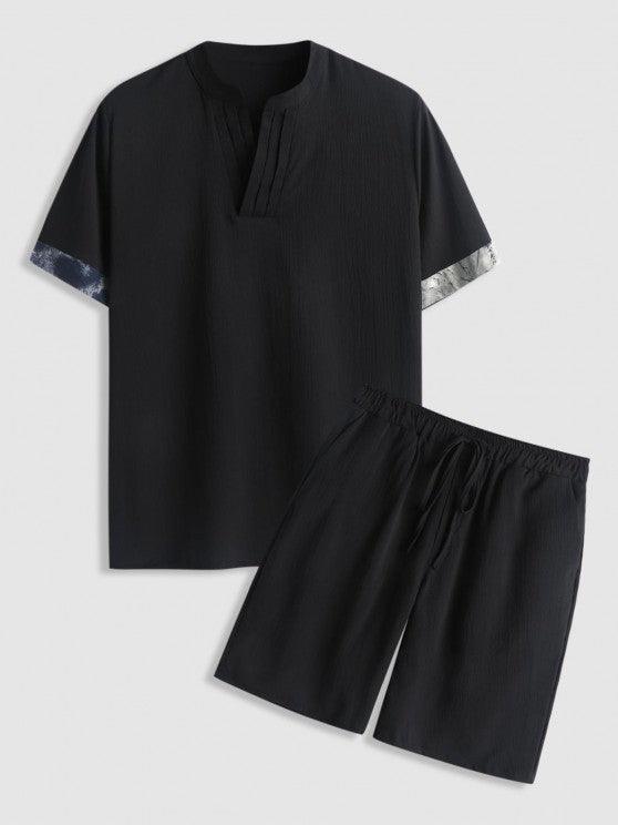Printed  Short Sleeves Top And Drawstring Pockets Shorts Set-My 3D Hoodie