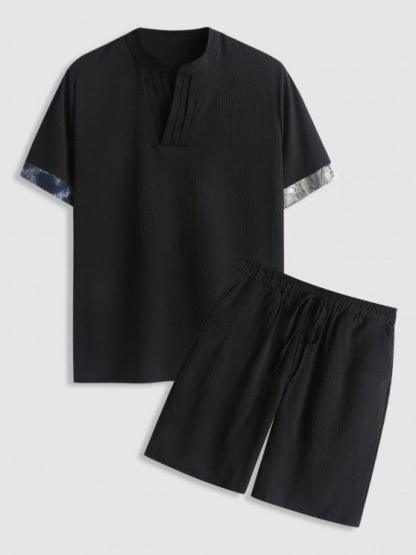 Printed  Short Sleeves Top And Drawstring Pockets Shorts Set-My 3D Hoodie