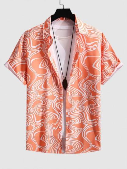 Wave Pattern Short Sleeves Shirt And Basic Casual Shorts Set-My 3D Hoodie