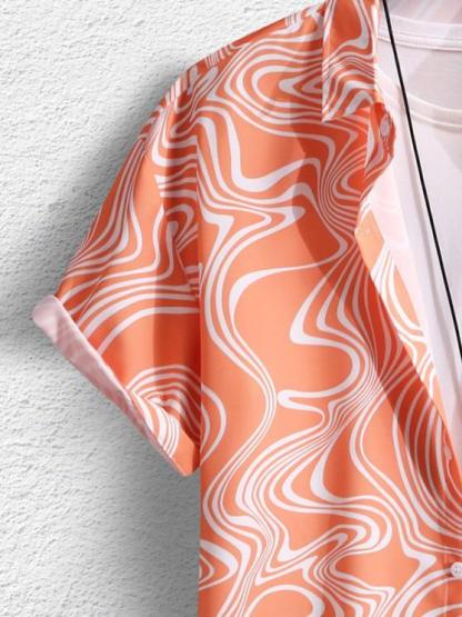 Wave Pattern Short Sleeves Shirt And Basic Casual Shorts Set-My 3D Hoodie