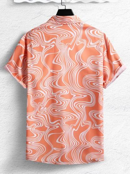 Wave Pattern Short Sleeves Shirt And Basic Casual Shorts Set-My 3D Hoodie