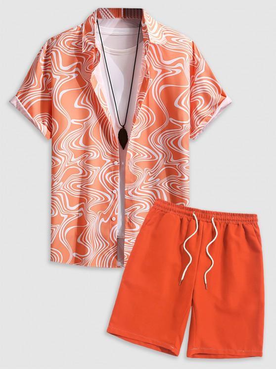 Wave Pattern Short Sleeves Shirt And Basic Casual Shorts Set-My 3D Hoodie