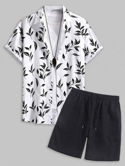 Leaf Printed Style Shirt And Shorts-My 3D Hoodie
