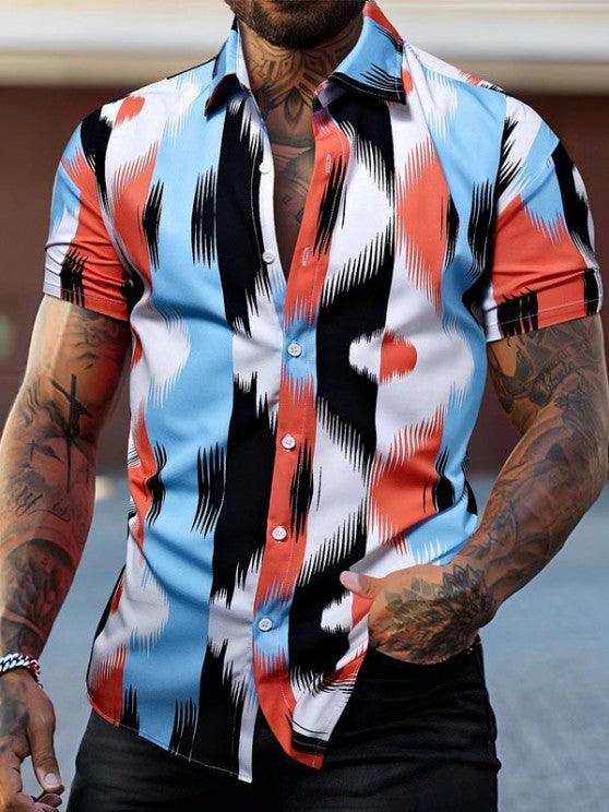 Abstract Print Casual Short Sleeves Shirt And Basic Shorts Set-My 3D Hoodie