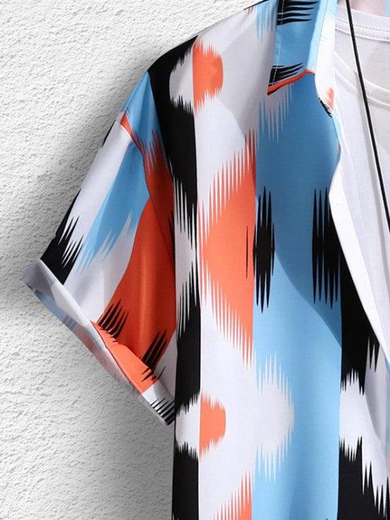Abstract Print Casual Short Sleeves Shirt And Basic Shorts Set-My 3D Hoodie