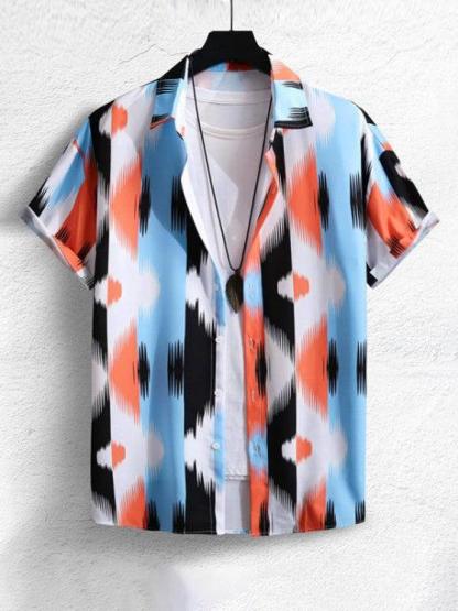 Abstract Print Casual Short Sleeves Shirt And Basic Shorts Set-My 3D Hoodie