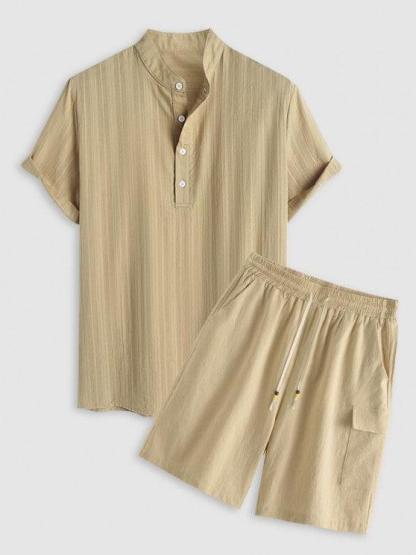 Jacquard Textured Short Sleeves Pullover Shirt And Casual Shorts Set-My 3D Hoodie