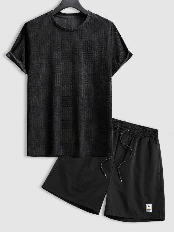Jacquard Patterned Short Sleeves T Shirt And Shorts-My 3D Hoodie