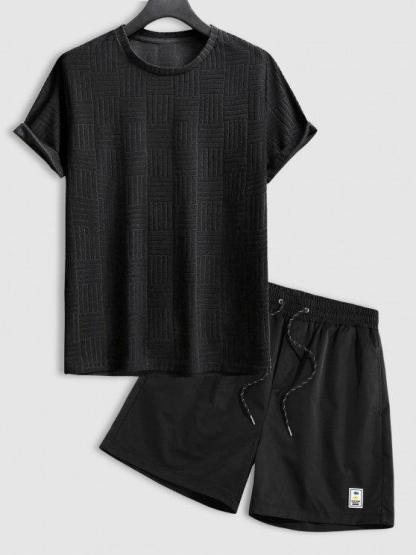 Jacquard Patterned Short Sleeves T Shirt And Shorts-My 3D Hoodie