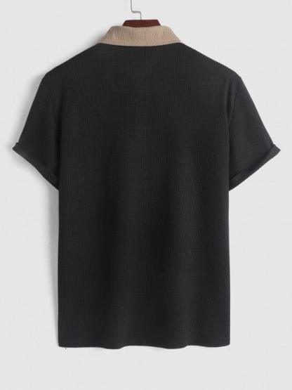 Spliced Textured Short Sleeves Polo T Shirt And Shorts-My 3D Hoodie