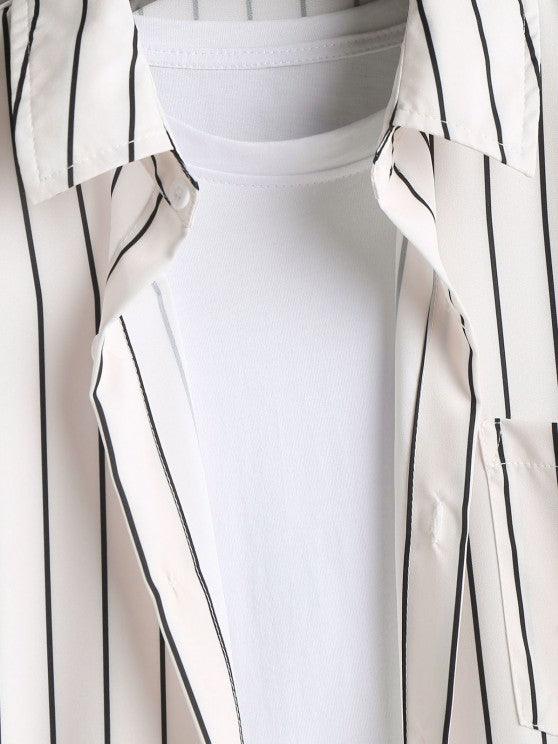 Casual Vertical Stripes Printed Shirt And Shorts-My 3D Hoodie