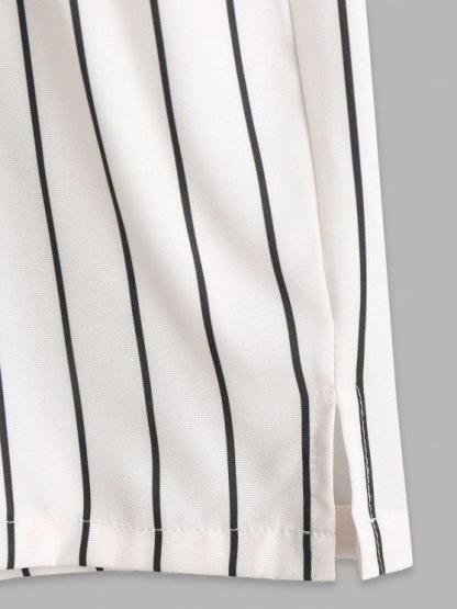 Casual Vertical Stripes Printed Shirt And Shorts-My 3D Hoodie