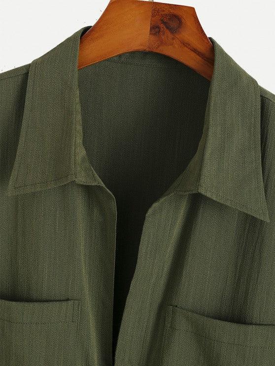 Double Pocket Rompers With Collar Tie-My 3D Hoodie