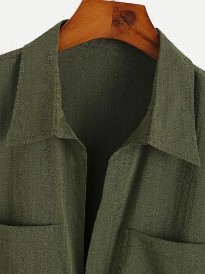 Double Pocket Rompers With Collar Tie-My 3D Hoodie