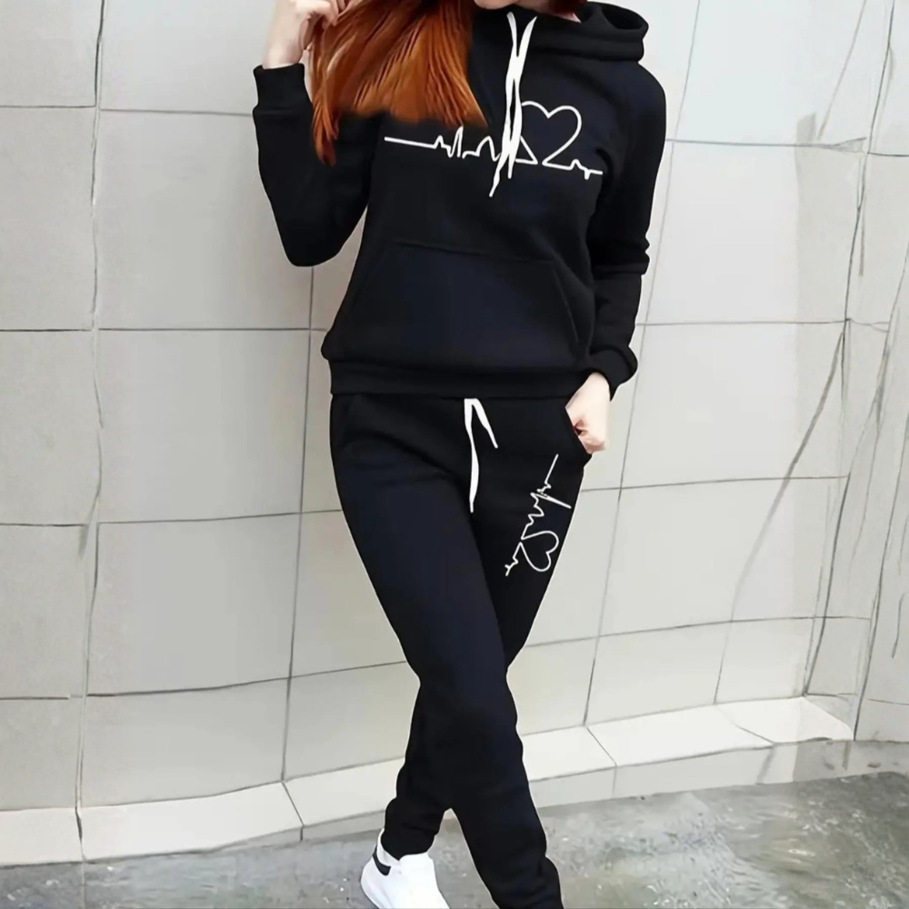 Raglan Sleeve Pullover Hoodie And Sweatpants Jogger Set For Women