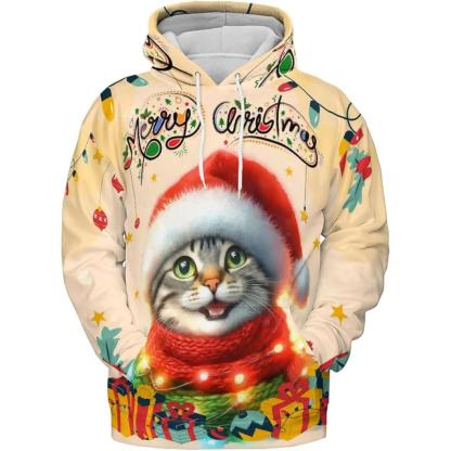 Christmas Cat Twinkling Lights All Over Print 3D Hoodie