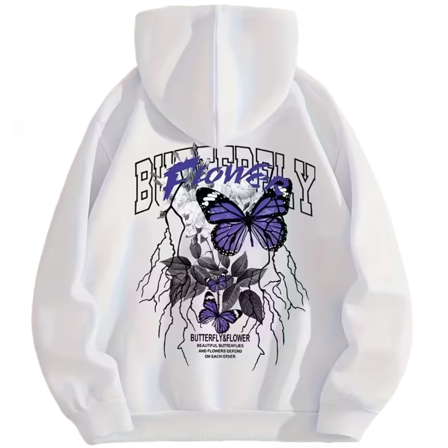 Women Butterfly Print Kangaroo Pocket Hoodie
