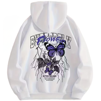 Women Butterfly Print Kangaroo Pocket Hoodie