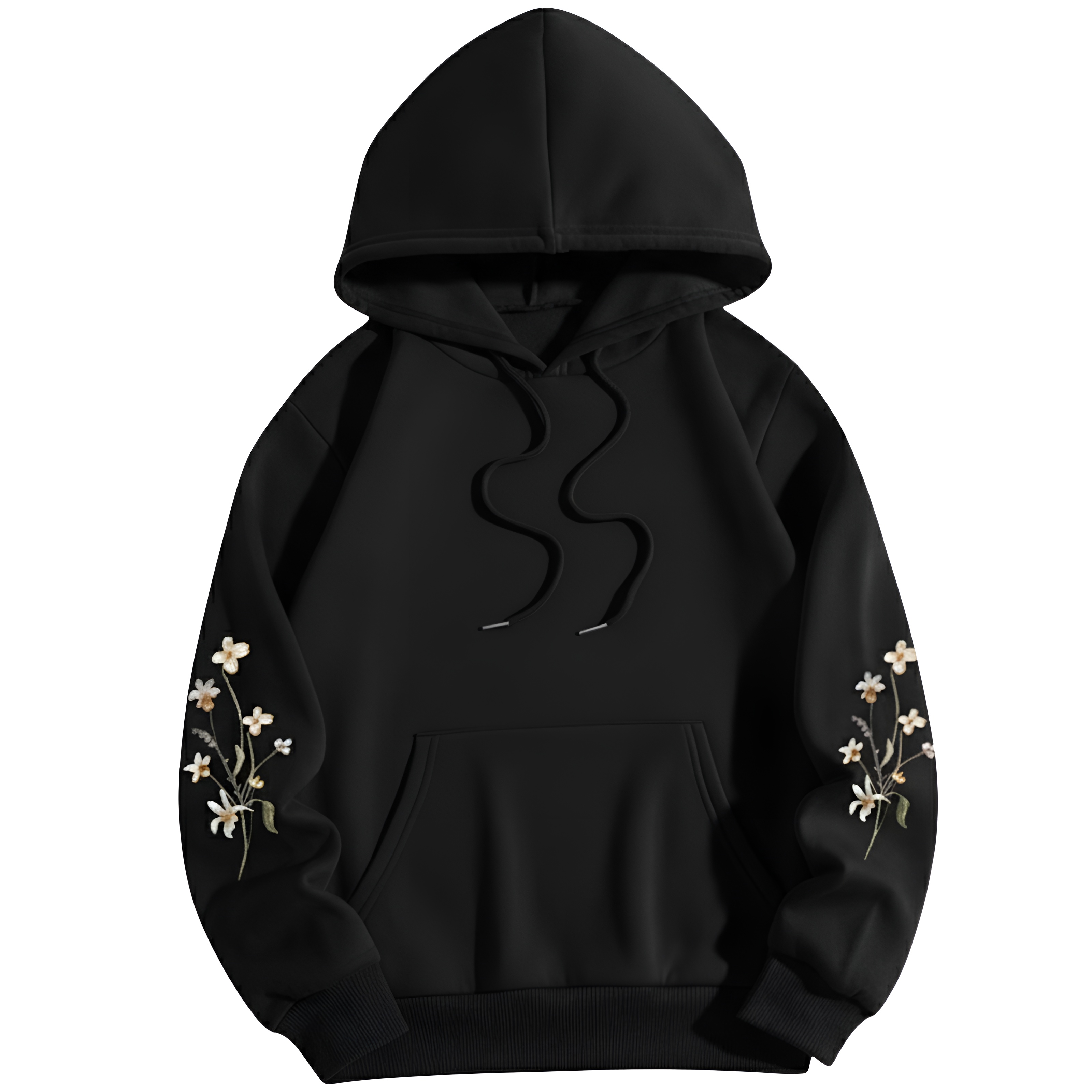 Women Floral Print Kangaroo Pocket Hoodie